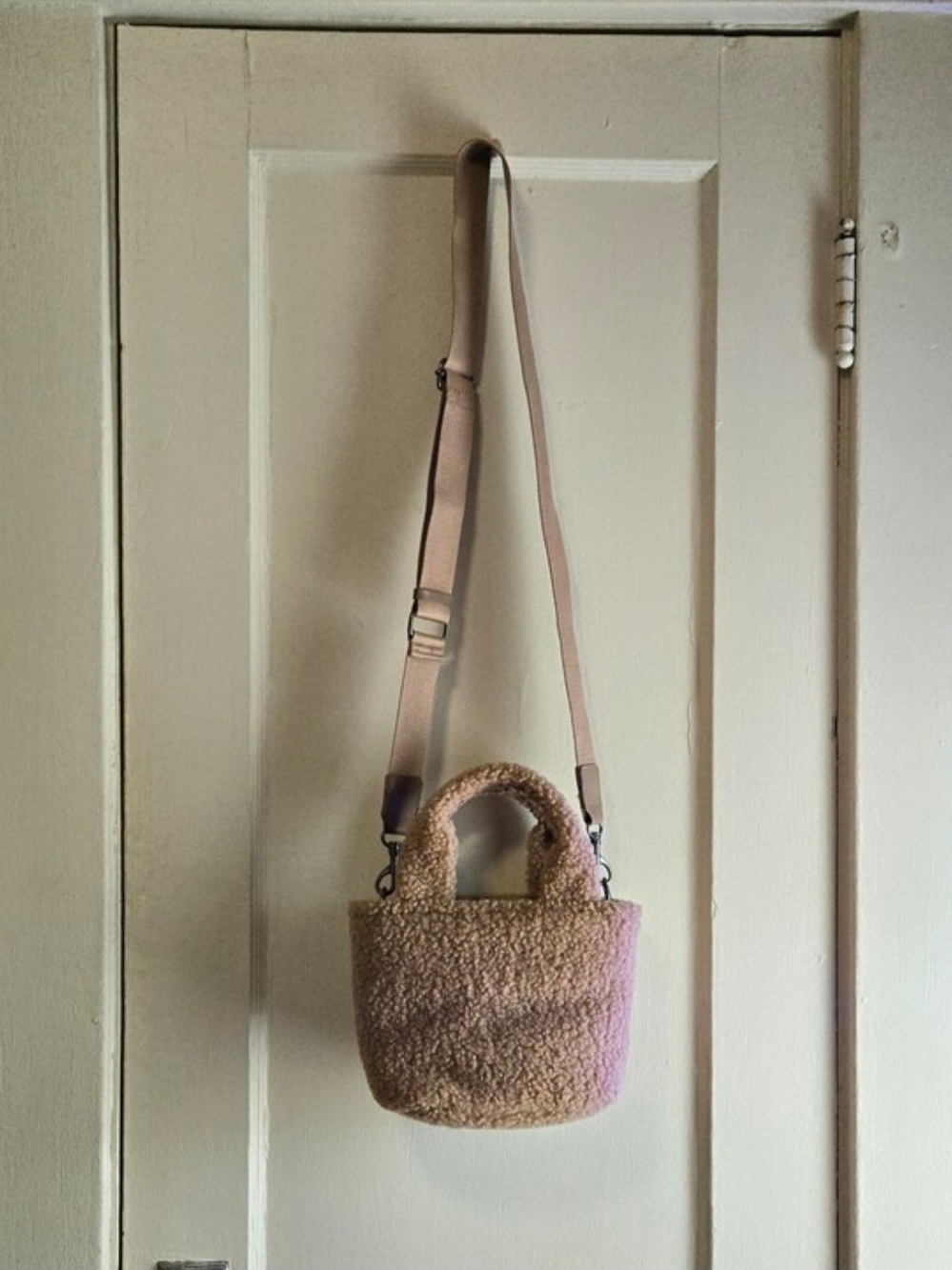 Plush Shearling Tote Bag with Adjustable Strap - Cream